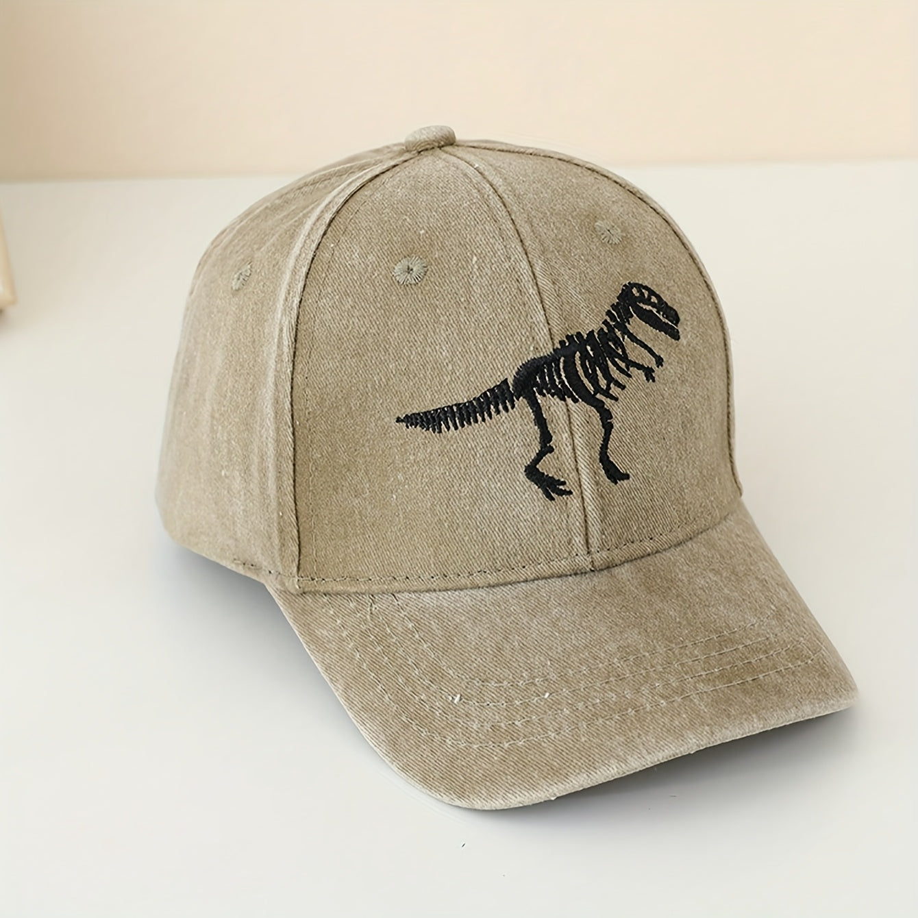 Toddler Dinosaur Embroidered Baseball Cap with Bone Print