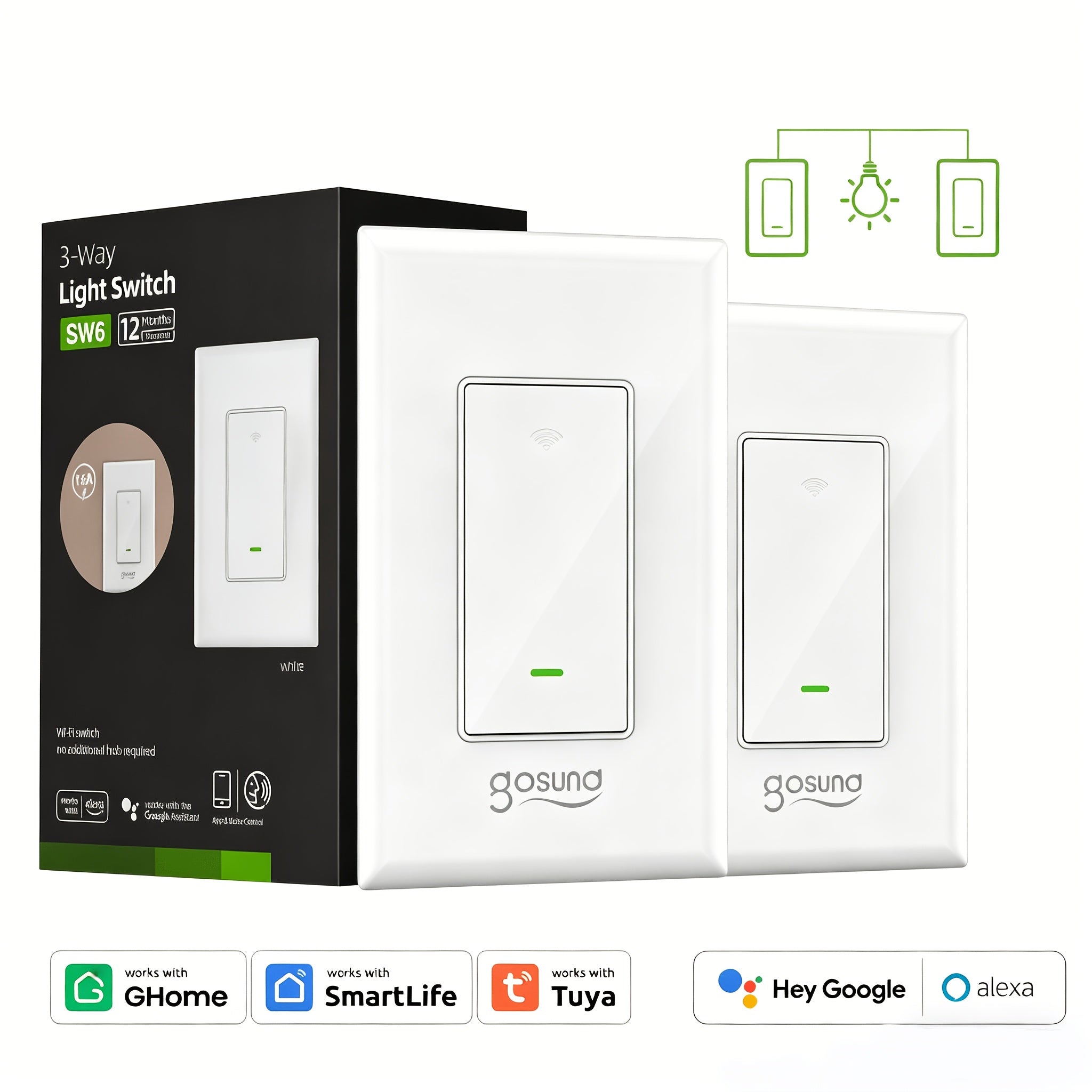 3-Way Wi-Fi Smart Light Switch with Scheduling Timer and Voice Control