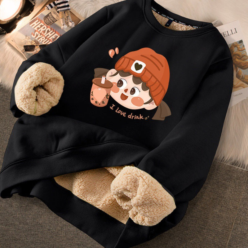 Women's Cute Printed Thickened Fleece Pullover Sweater