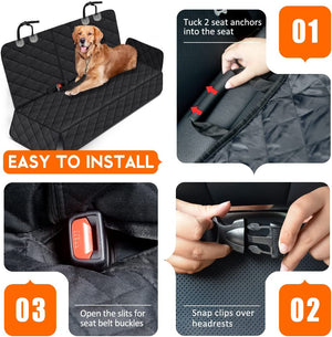 Dog Car Seat Cover - Waterproof Back Seat Protector for Pets, Non-Slip Design with Middle Armrest Compatibility for Most Cars, Trucks, and SUVs - Black