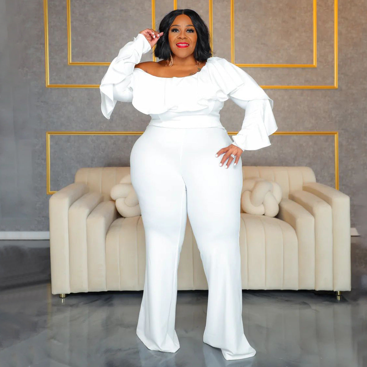 Chic Off-Shoulder Plus-Size Loose Jumpsuit