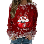 Women's 3D Cartoon Elk Print Loose Long Sleeve Sweatshirt