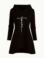 Women's Casual Letter Print Hoodie With Cross-Front Design
