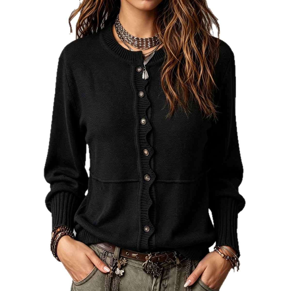 Casual Everyday Button-up Crewneck Cardigan Sweater