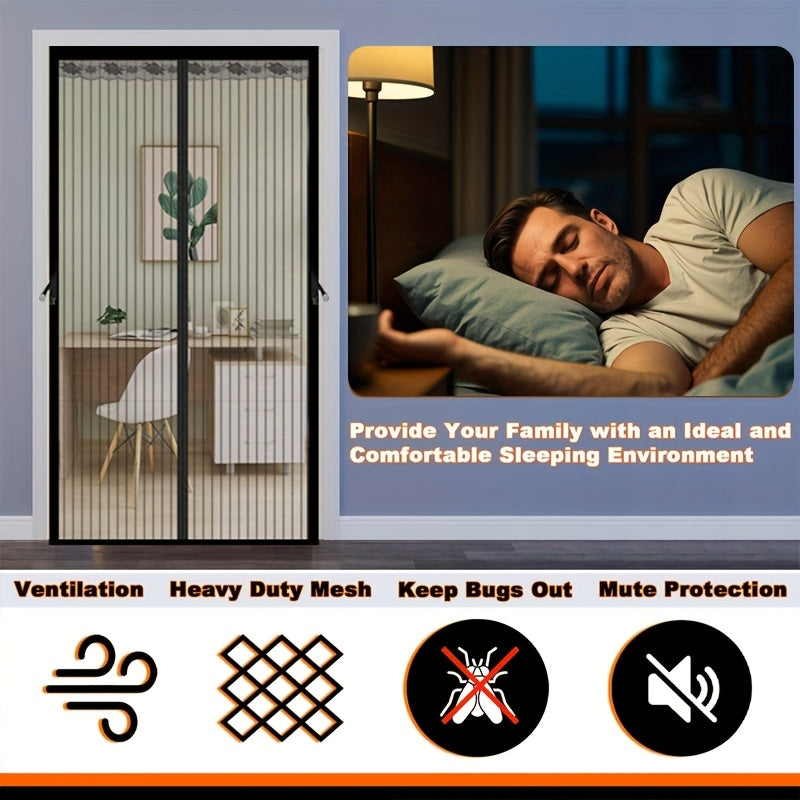 A Magnetic Mosquito-proof Door Curtain Made of Fine Mesh Material That Effectively Keeps Mosquitoes Away. It Features a Lace Design and Convenient Storage Straps, with a Magnetic Centre That Lets Pets