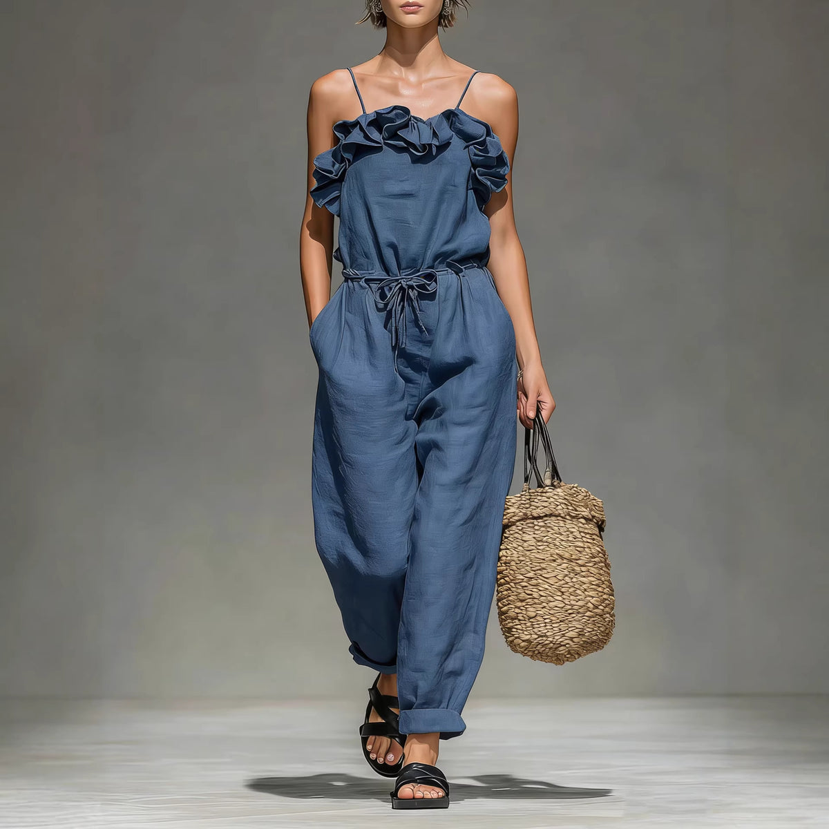 Chic Off-Shoulder Ruffled Wide-Leg Jumpsuit