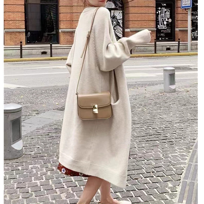 Idle Style Mid-length Sweater Coat Women's Loose Pockets Knitted Cardigan