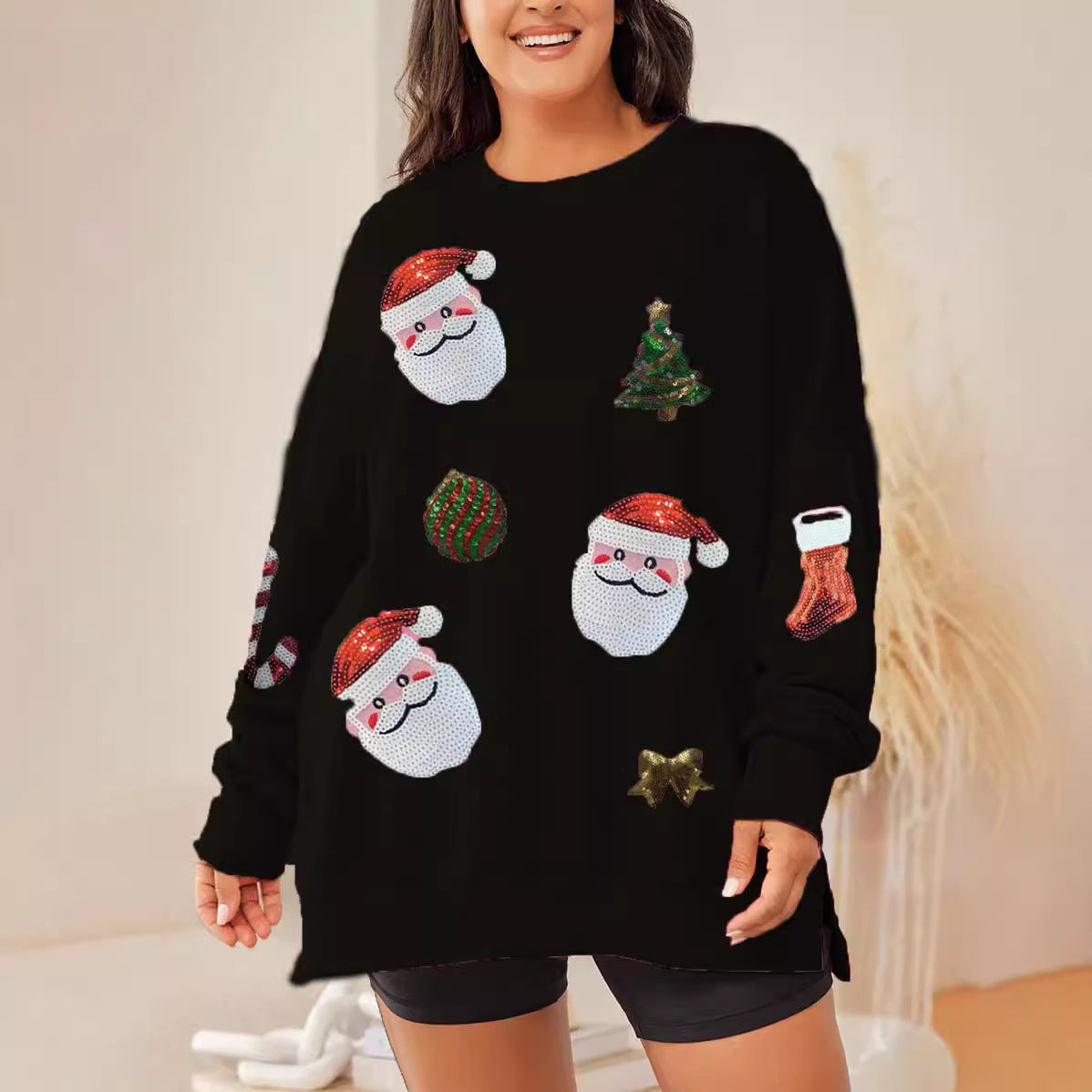 Women's Christmas Sequined Loose Casual Long Sleeve Sweater