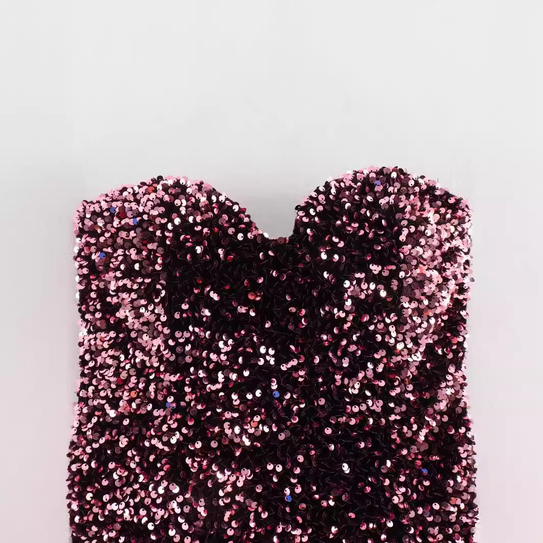Women's Fashion Tube Top Sequins Jumpsuit