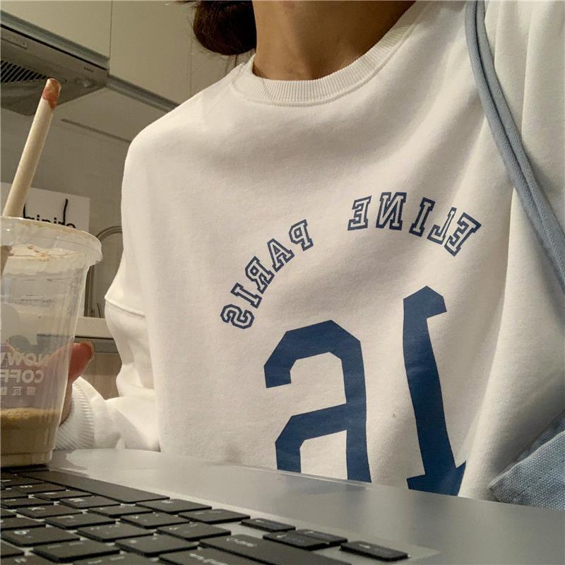 Oversized Letter Print Long Sleeve Women's Pullover Sweater