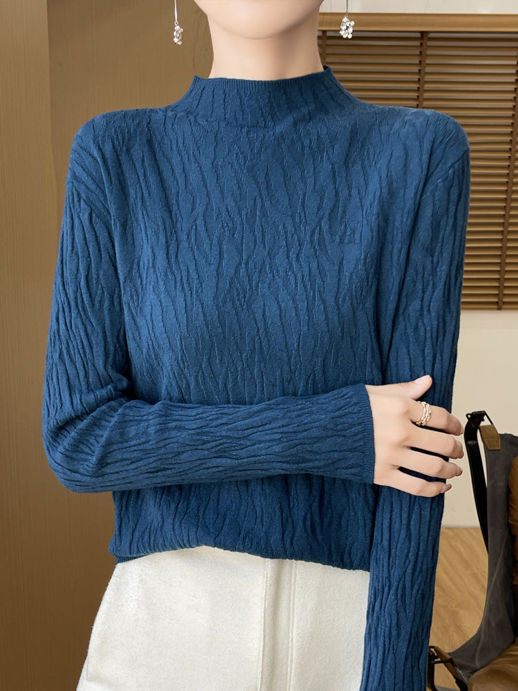 Knitted Jacquard Long-sleeved Sweater for Women As Base Layer