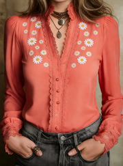 Women's Retro Gothic Style Lace V-Neck Long Sleeve Shirt