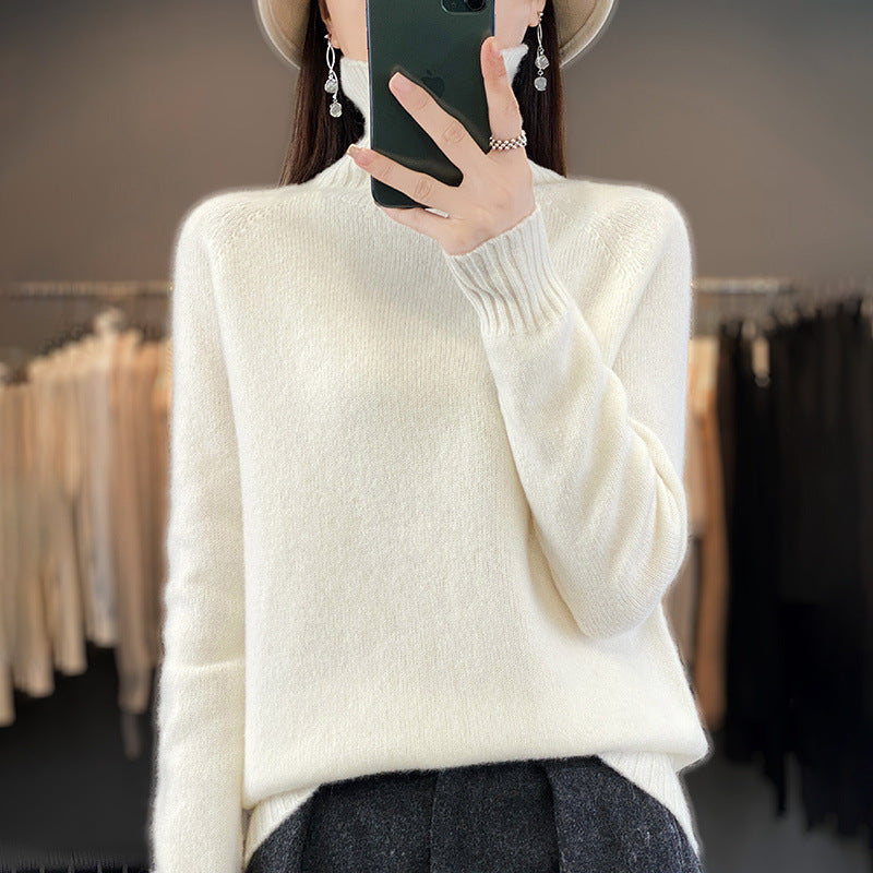 Women's Solid Color Turtleneck Knitting Pullover Long Sleeve Loose Sweater