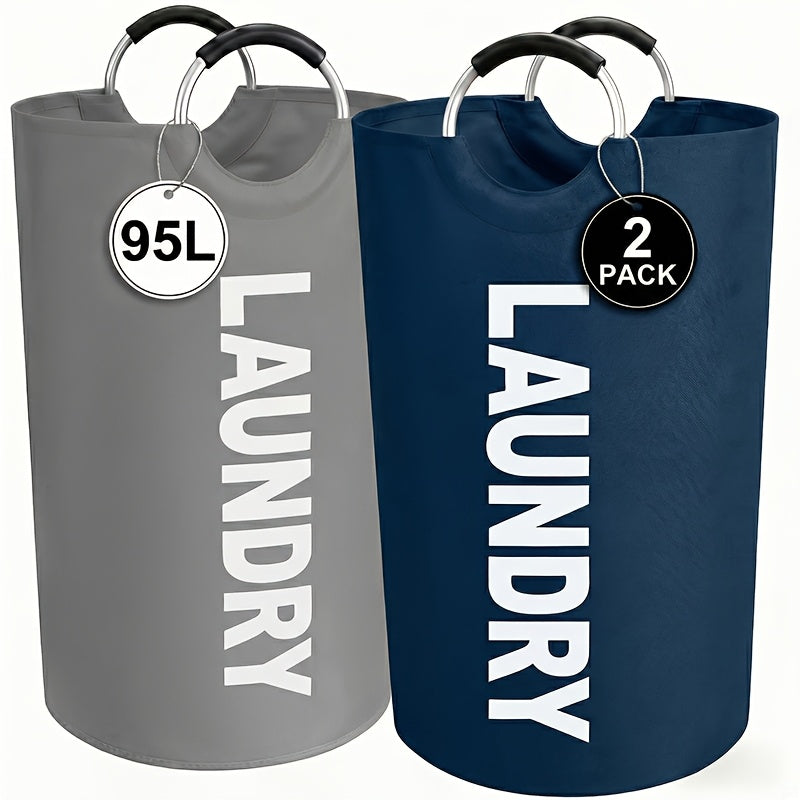 Set of 2 Large Foldable Laundry Baskets with Elevated Design and Half‑Ring Handles