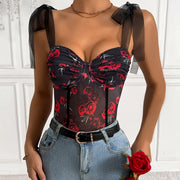 Floral Print Underwire Strappy Bodysuit – Sexy High‑Waist Crop