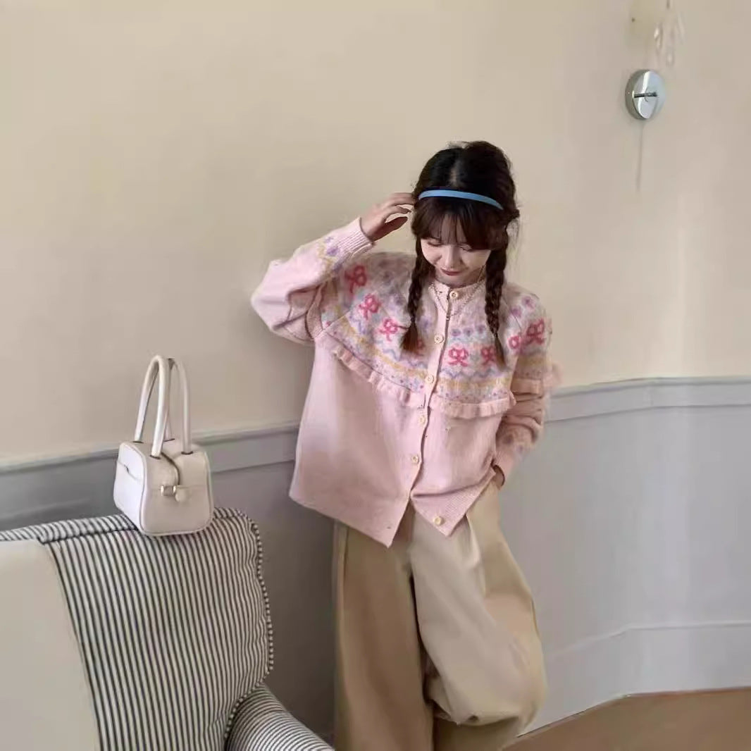 Retro Bow Knit Cardigan Sweaters