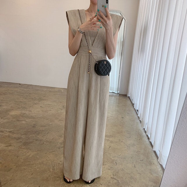 Women's Retro Square Collar High Waist Jumpsuit