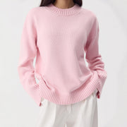 Loose-fit Crew-neck Pure Cotton Knit Lazy-style Sweater for Women