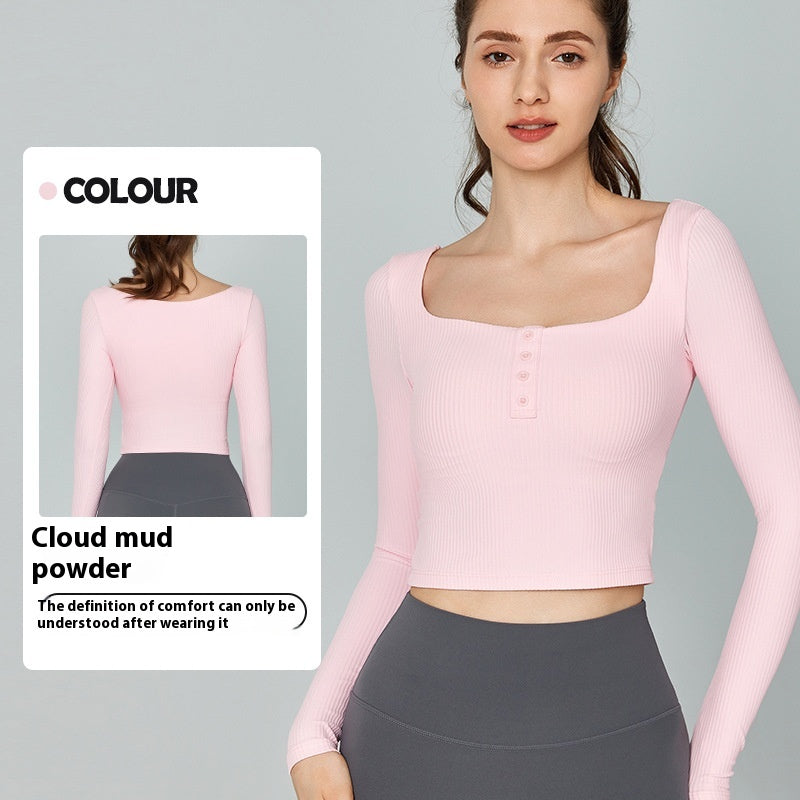 Women's Slim-Fit Long Sleeve Yoga & Pilates Top with Chest Pad