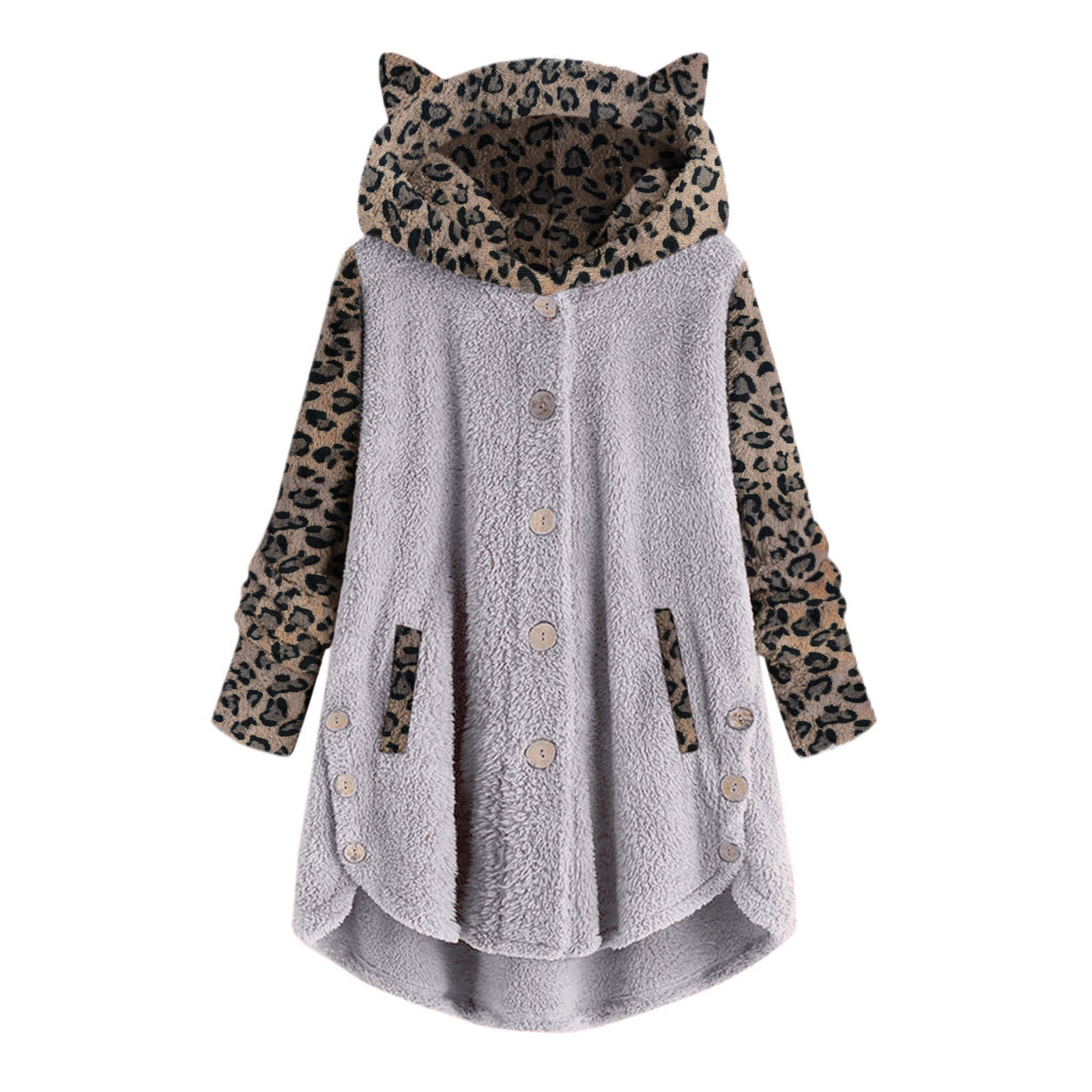 Cozy Leopard Patchwork Hooded Plush Coat