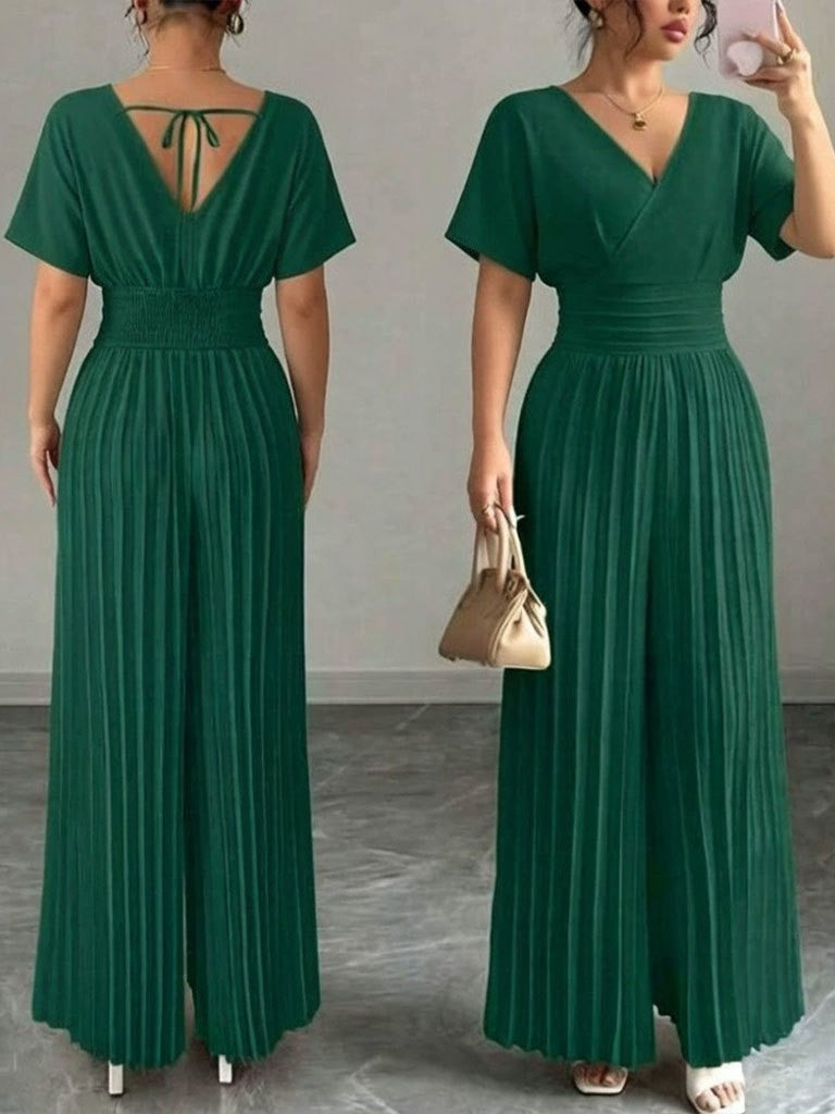 Solid-color Pleated Jumpsuit Pants For Women