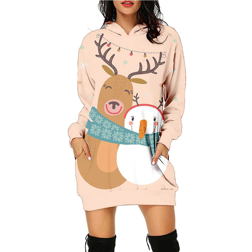 Festive Christmas Print Casual Holiday Sweater Dress