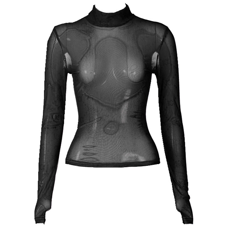 Women's Mesh See-Through Long Sleeve Slim Top
