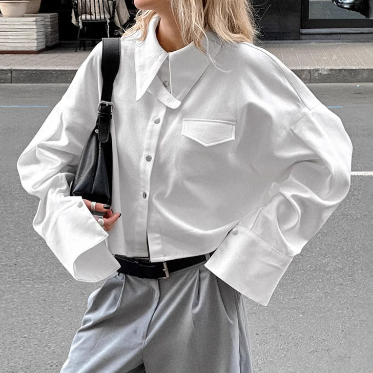French Lapel Loose Pure Cotton Short Sense Of Design Shirt