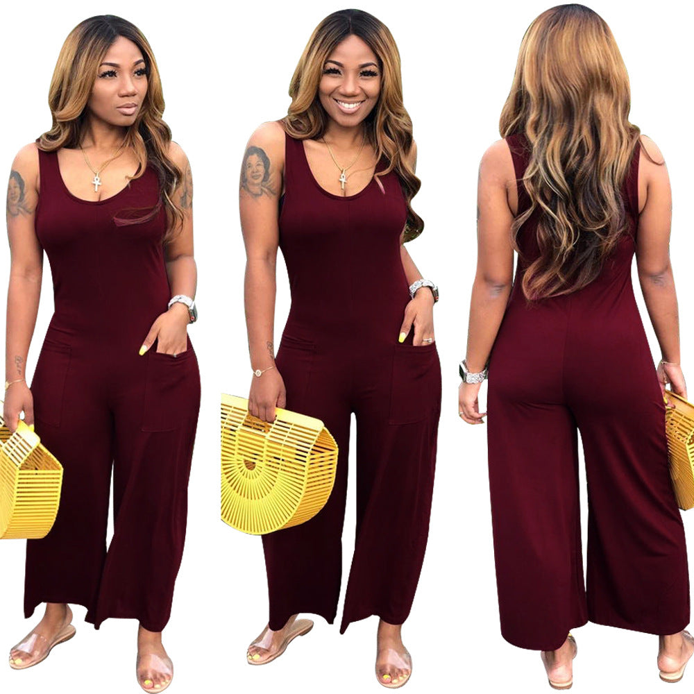 Round Neck Sleeveless Wide Leg Pants One-piece Nightclub Uniforms