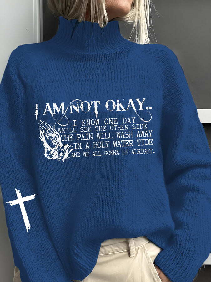 Abstract Printing Casual Cloak Turtleneck Pullover Women