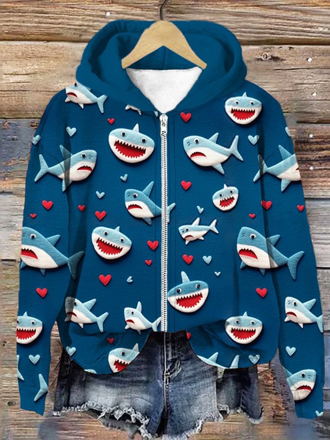 Digital Print Zipper Hooded Sweatshirt