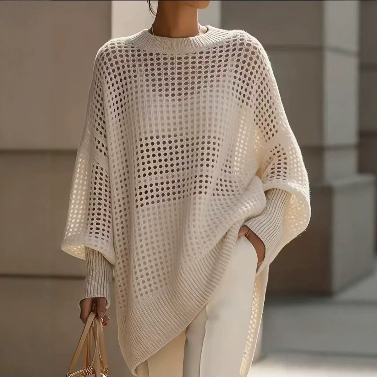 Hollow-out Pullover Loose-fitting Outerwear Sweater Laid-back Blouse Top