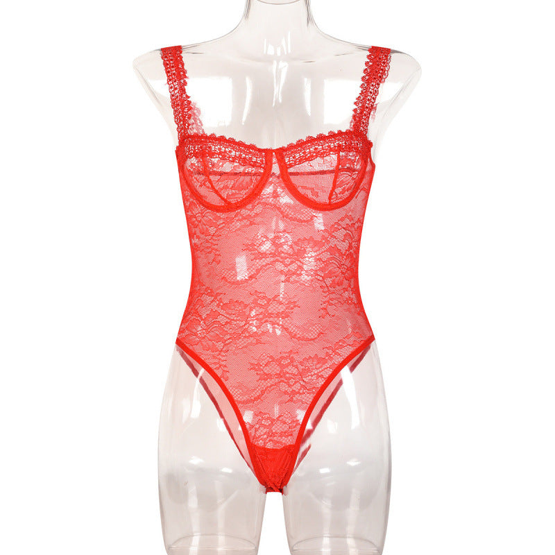Women's Floral Lace Close-Fitting Bodysuit