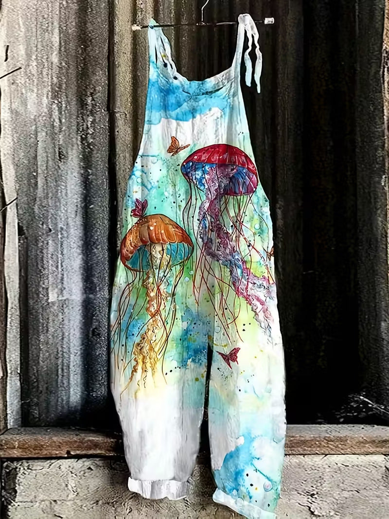 3D Printed Casual Suspender Overalls & Wide-Leg Pants