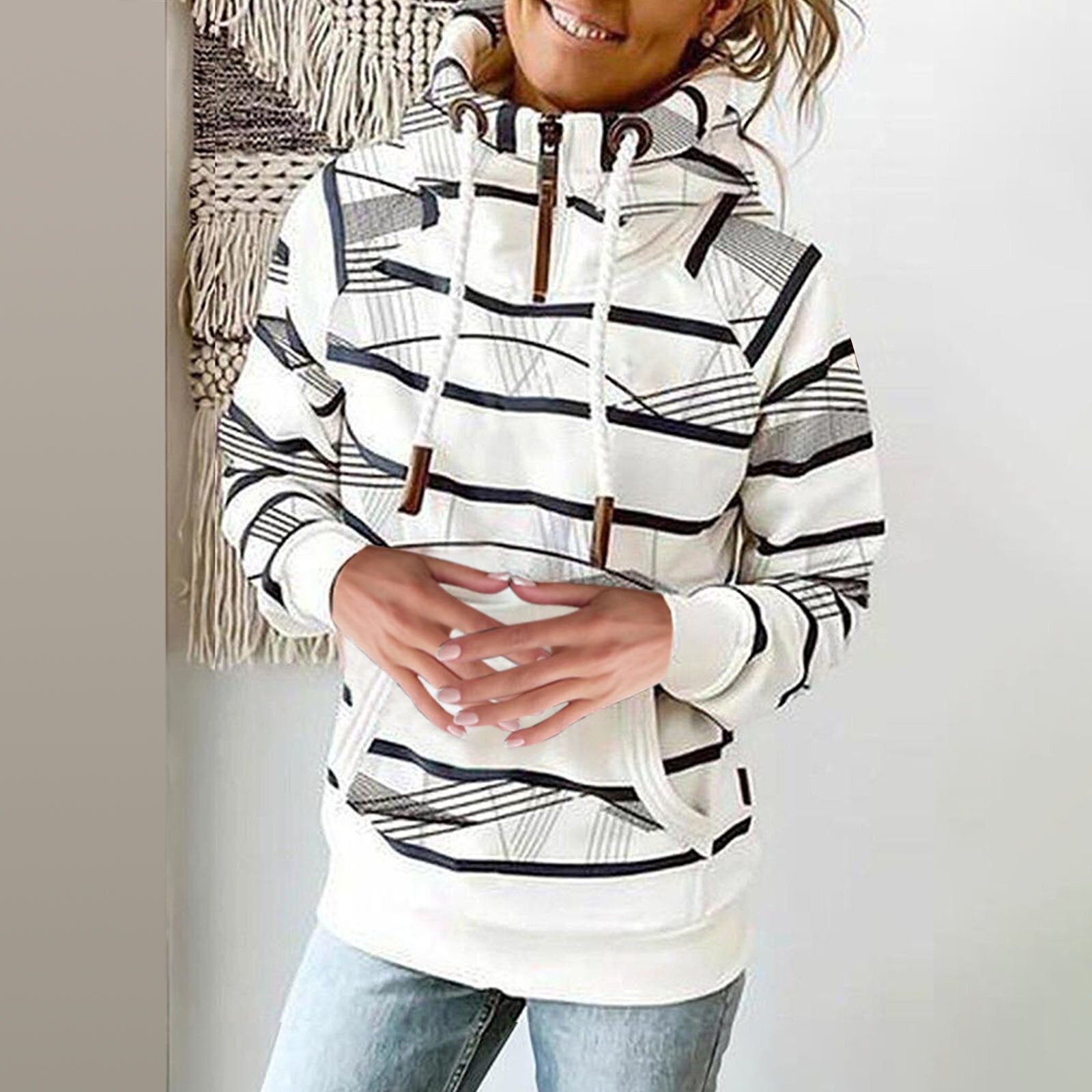 Women's Printed High Neck Fleece Pullover Sweater