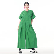 Summer Short Sleeve Cargo Romper with Button Detail