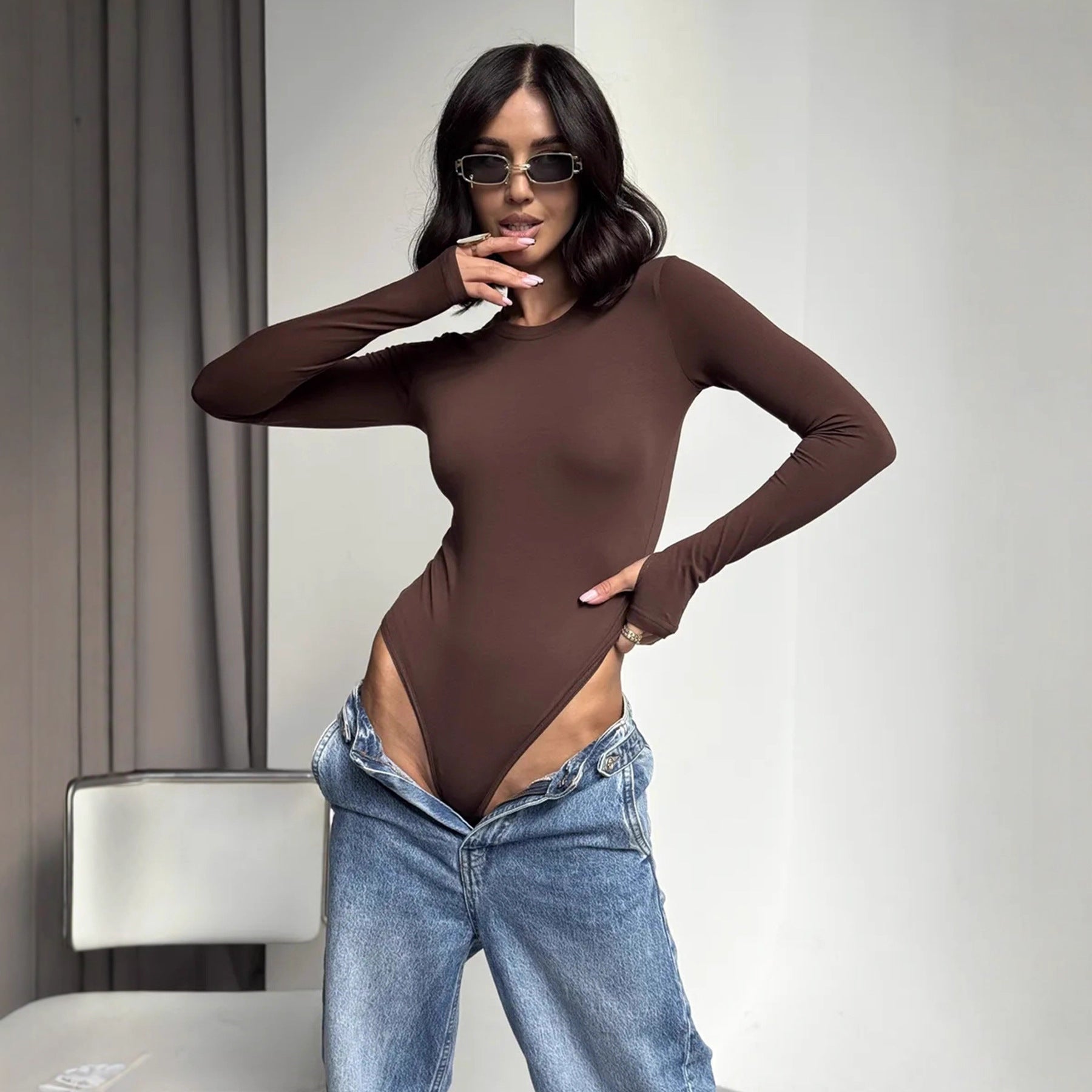 Women's Long-Sleeve Seamless Layering Bodysuit