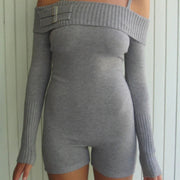 Women's Off-shoulder Off-the-shoulder Shoulder Strap Knitted Jumpsuit