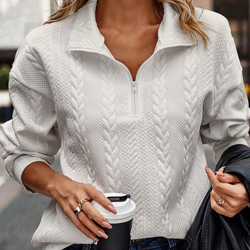 Chic Zip-Up Lapel Pullover Sweater