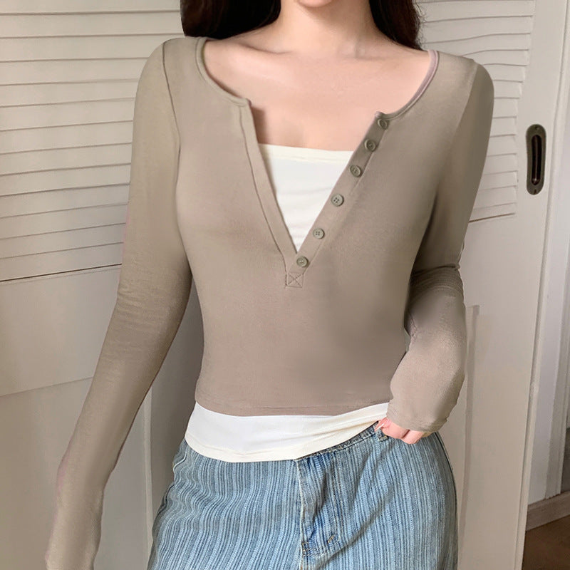 Color Block Slim-Fit Long Sleeve Layered Top