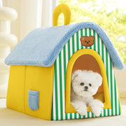 Detachable & Washable Pet Bed House For Cats And Small/medium Dogs - Cozy Soft Warm Cat & Dog Nest With Green & White Striped Design, Durable Polyester Fabric, Easy Assembly Indoor/outdoor Use -