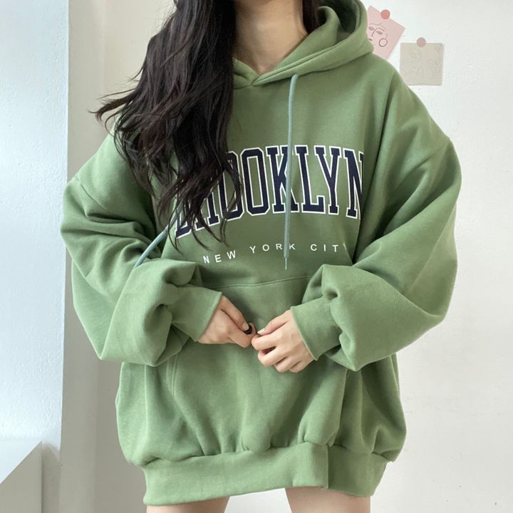 Women's Letter Print Hooded Mid-Length Loose Sweatshirt