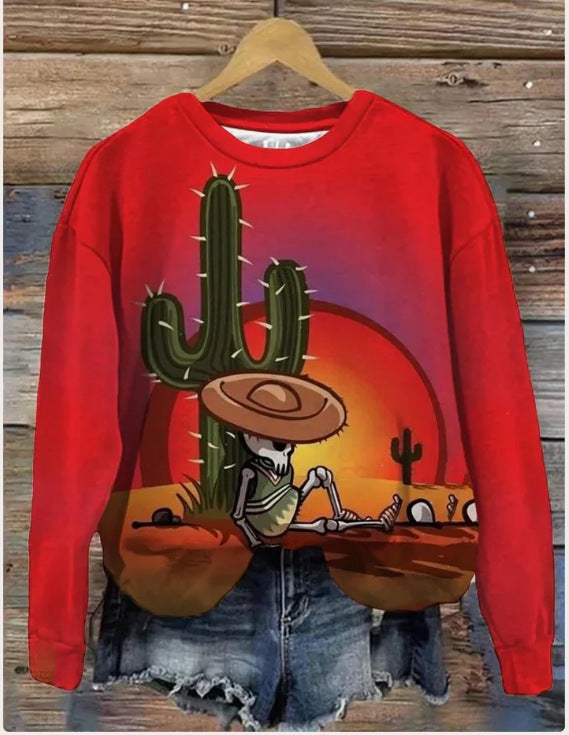 Women's Printed Loose Round Neck Casual Sweater