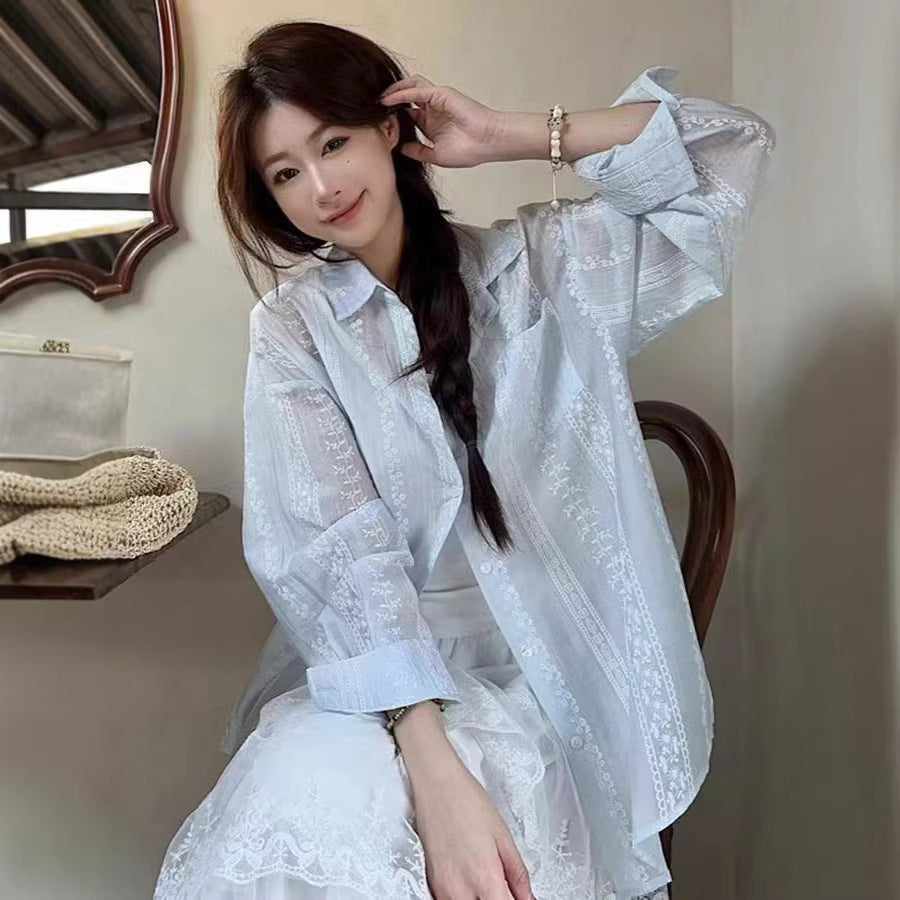 Loose-fitting Long-sleeve Cardigan Shirt Jacket For Women
