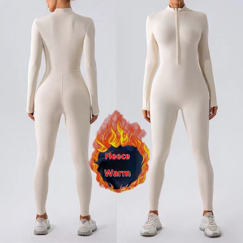 Fleece Yoga Jumpsuit Zipper Nude Feel Activewear