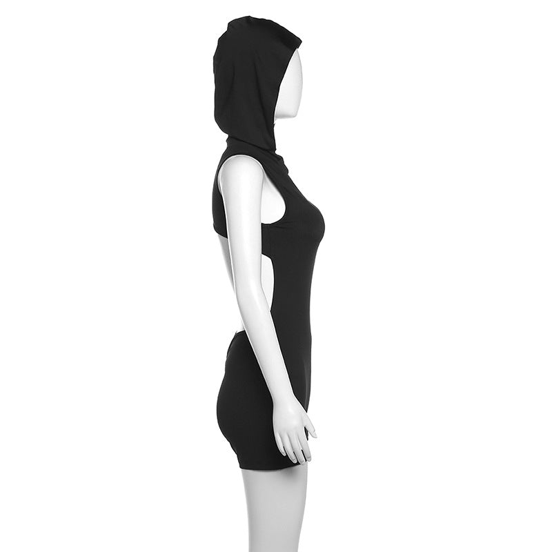 Women's Hooded Hollow-Out Slim High-Waist Romper Shorts