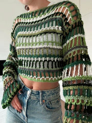 Womens Pullover Ribbed Openwork Blouse