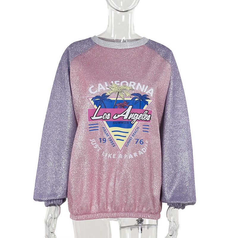 Women's Colorblock Long-Sleeve Printed Pullover Top