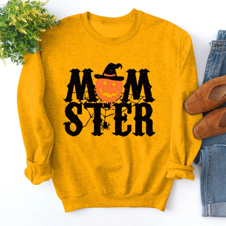 MOM STER Cute Graphic Long Sleeve Pullover Sweatshirt