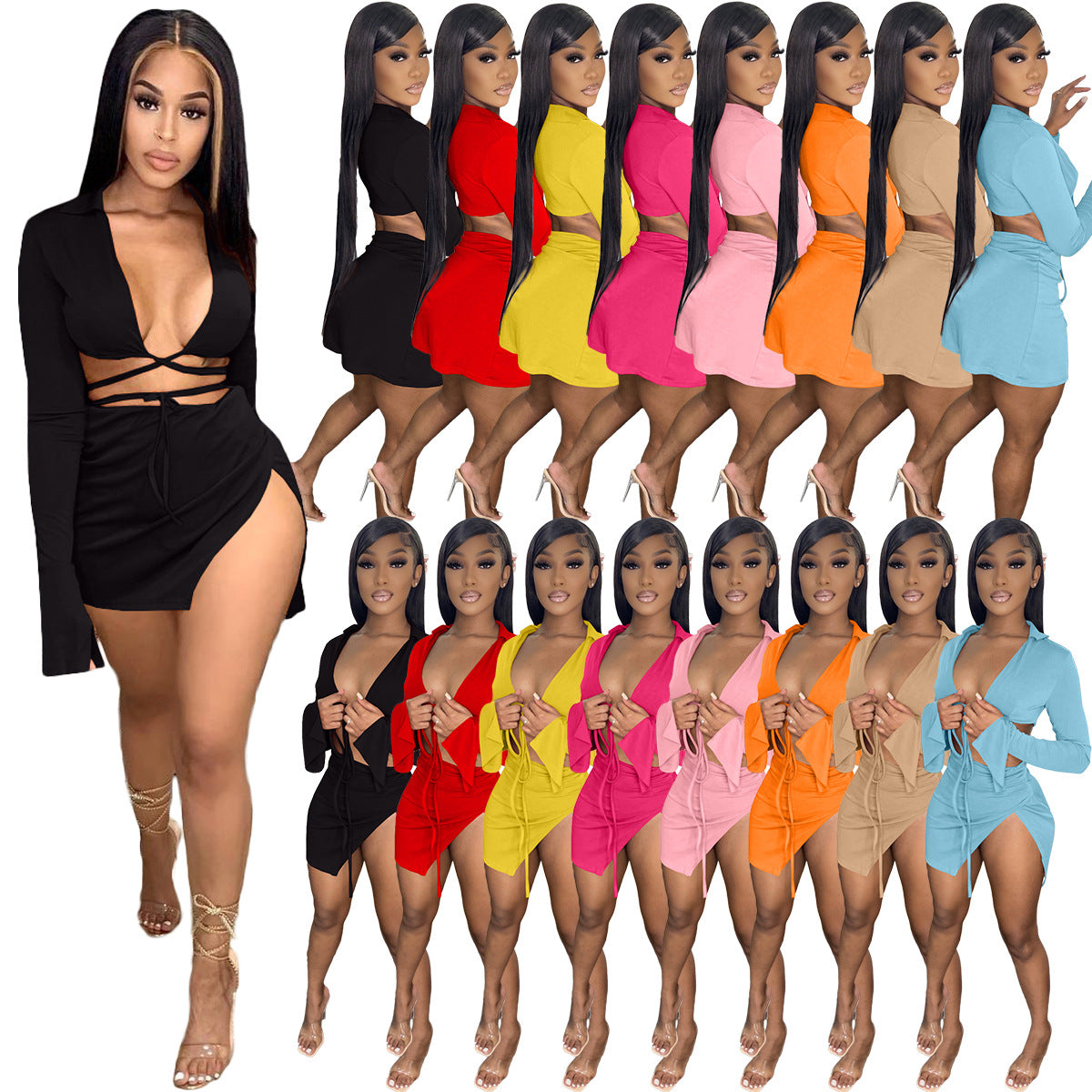 Lace-up Long-sleeved Swimsuit Set for Women
